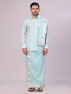 Men's Art Silk Sea Green Jacquard Full Sleeves Shirt with 2 1/2