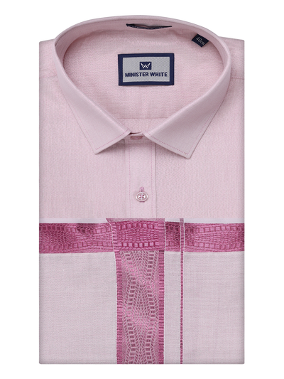 Mens Tissue Rose Shirt with Jacquard Fancy Border Dhoti Wedding Combo Nios by Minister White