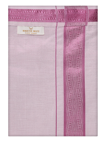 Mens Tissue Rose Color Jacquard Fancy Border Flexi Dhoti by Minister White