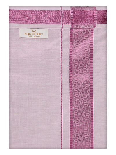 Mens Tissue Rose Color Jacquard Fancy Border Flexi Dhoti by Minister White