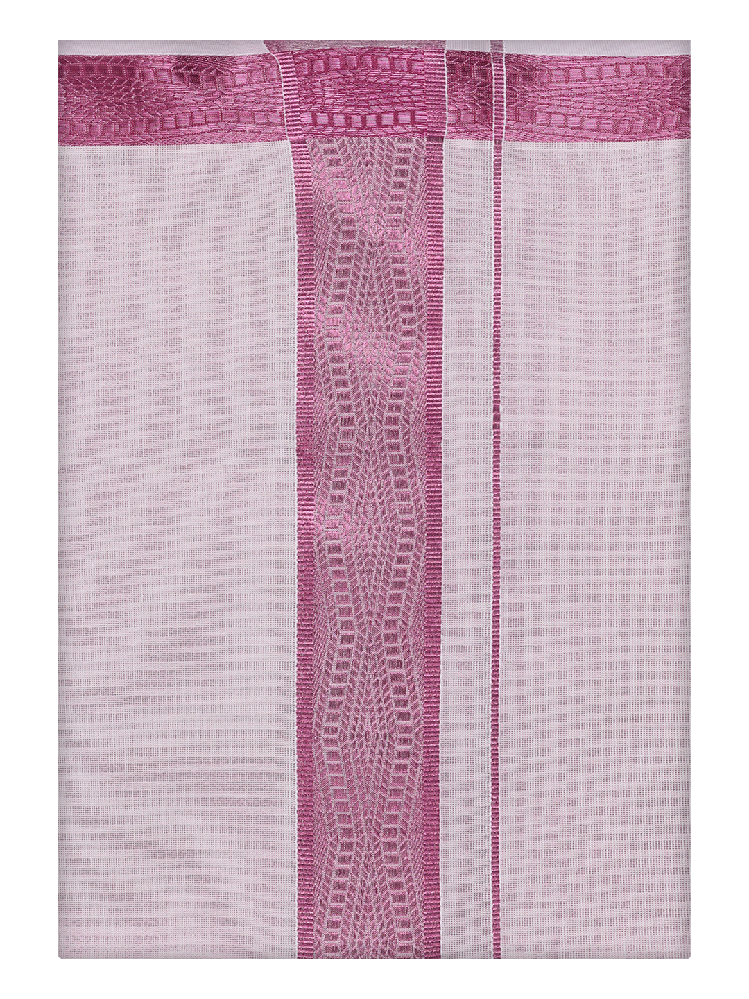 Mens Tissue Rose Color Jacquard Fancy Border Dhoti by Minister White