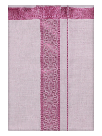 Mens Tissue Rose Color Jacquard Fancy Border Dhoti by Minister White