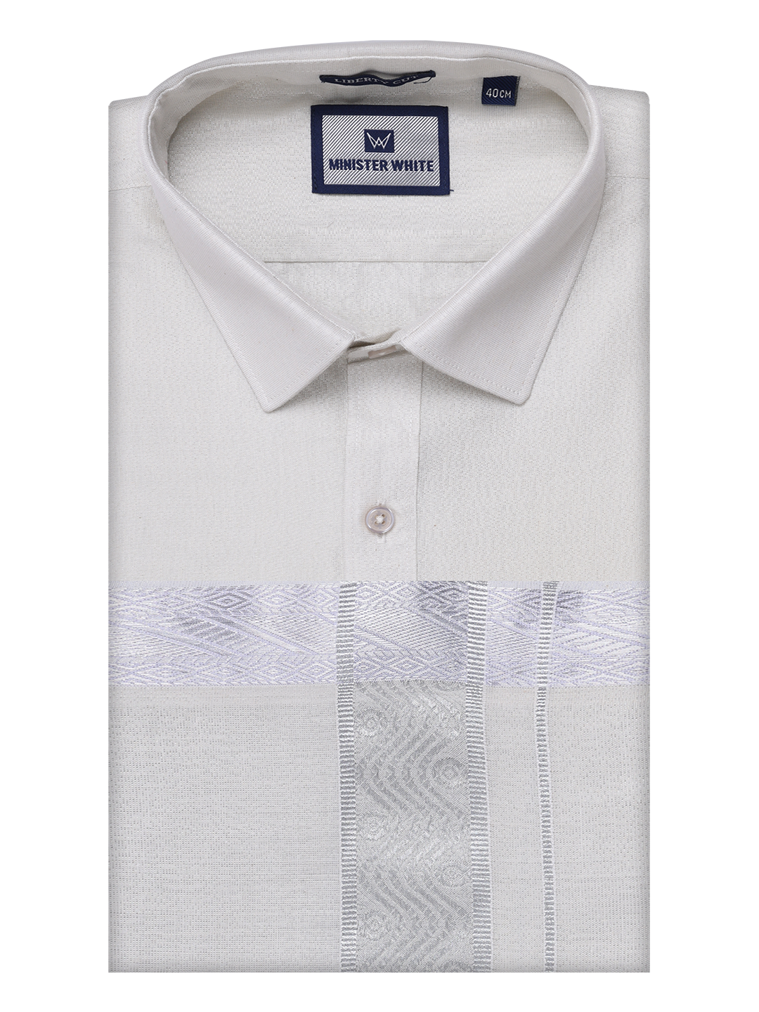 Mens Tissue Silver Shirt with Jacquard Fancy Border Dhoti Wedding Combo Nios