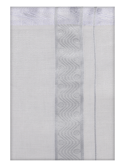 Mens Tissue Silver Color Jacquard Fancy Border Dhoti by Minister White