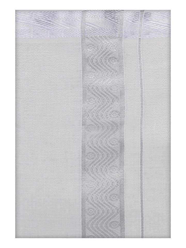 Mens Tissue Silver Color Jacquard Fancy Border Dhoti by Minister White