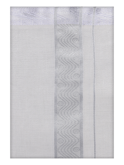 Mens Tissue Silver Color Jacquard Fancy Border Dhoti by Minister White