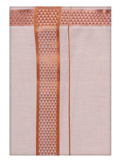 Mens Tissue Copper Color Jacquard Fancy Border Dhoti by Minister White
