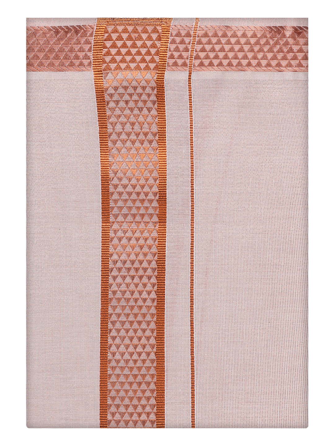 Mens Tissue Copper Color Jacquard Fancy Border Dhoti by Minister White