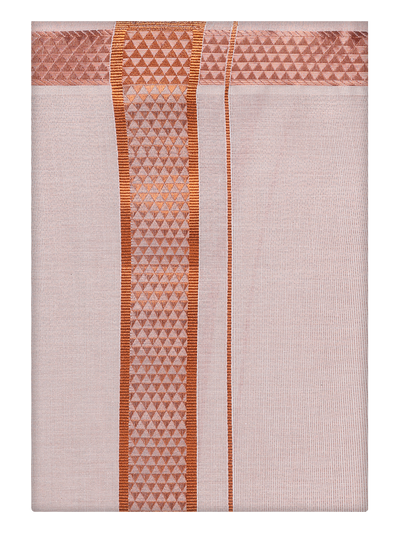 Mens Tissue Copper Color Jacquard Fancy Border Dhoti by Minister White