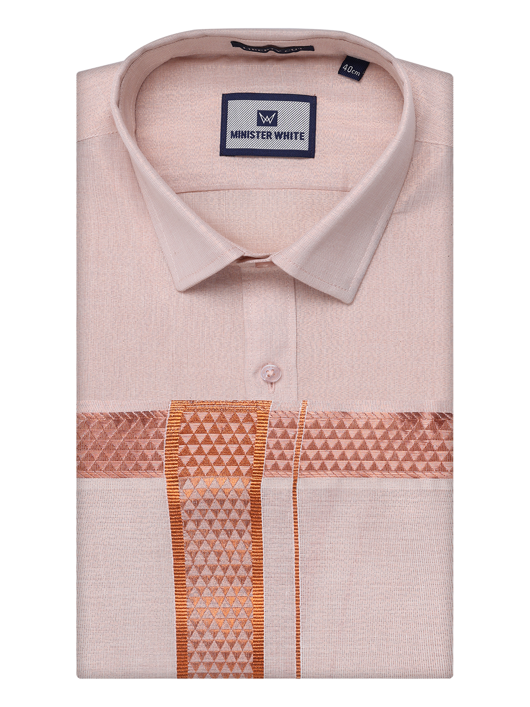 Mens Tissue Copper Shirt with Jacquard Fancy Border Dhoti Wedding Combo Nios by Minister White