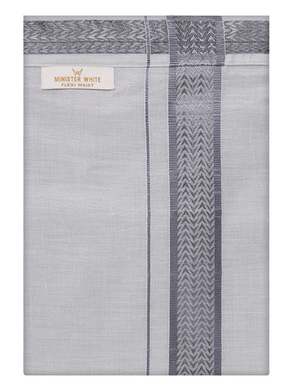 Mens Tissue Grey Color Jacquard Fancy Border Flexi Dhoti by Minister White