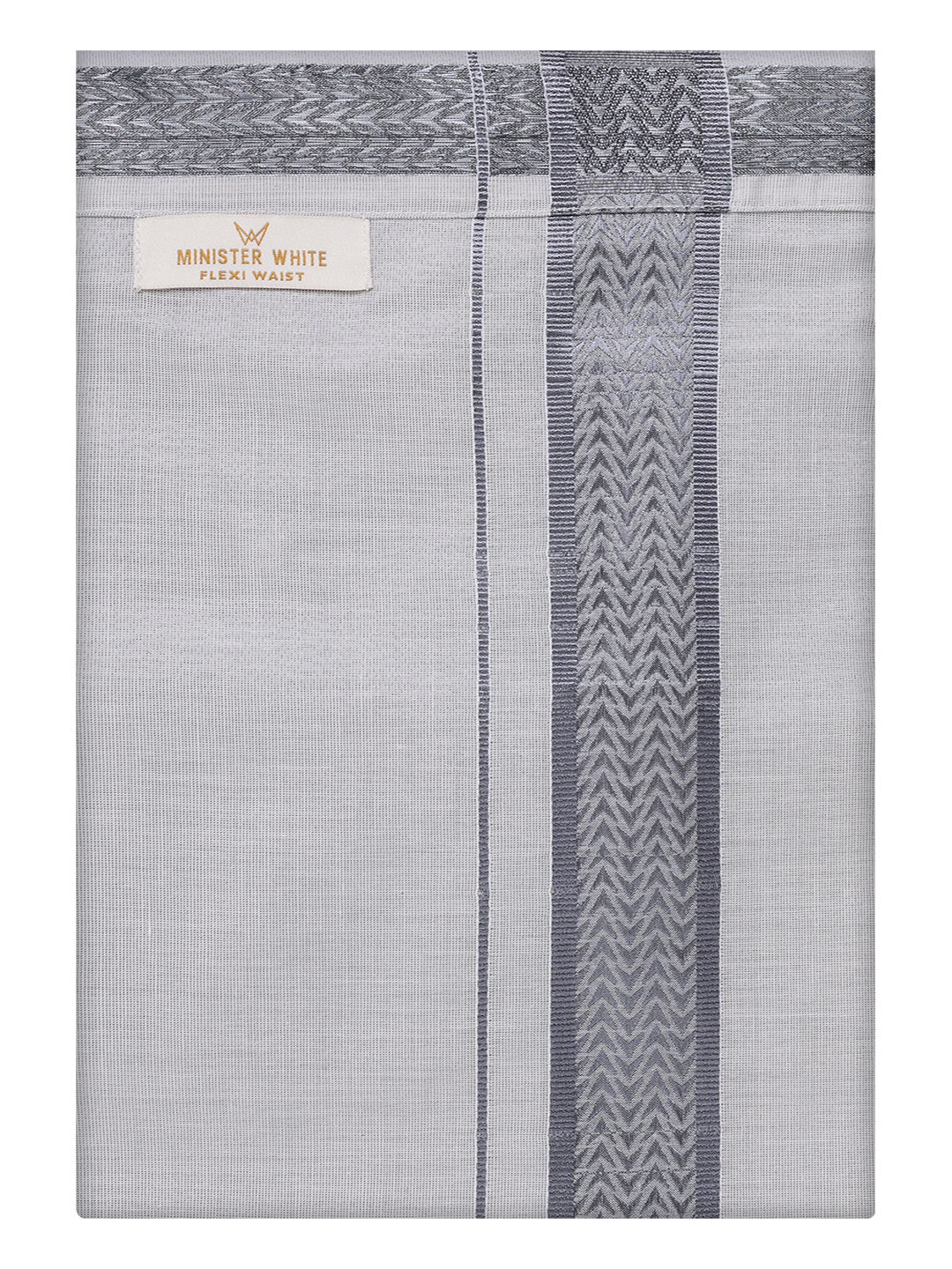 Mens Tissue Grey Color Jacquard Fancy Border Flexi Dhoti by Minister White