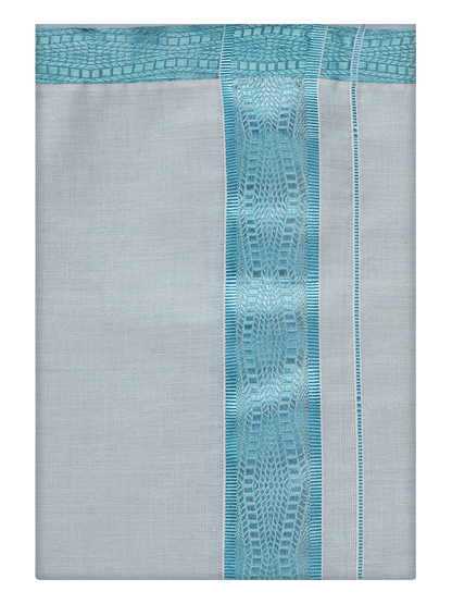 Mens Tissue Mint Blue Jacquard Fancy Border Dhoti by Minister White