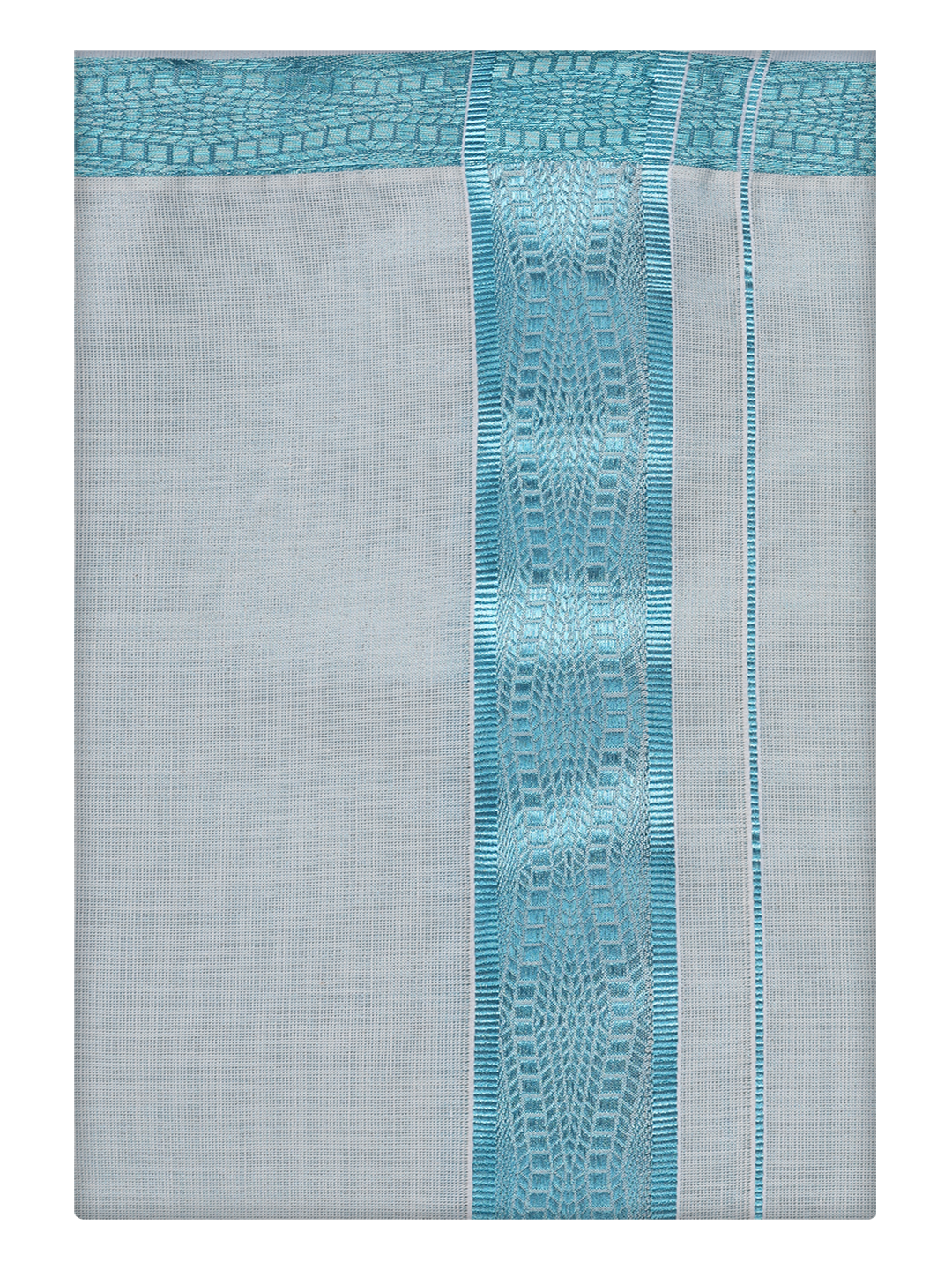 Mens Tissue Mint Blue Jacquard Fancy Border Dhoti by Minister White