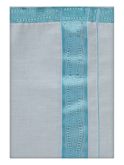 Mens Tissue Mint Blue Jacquard Fancy Border Dhoti by Minister White