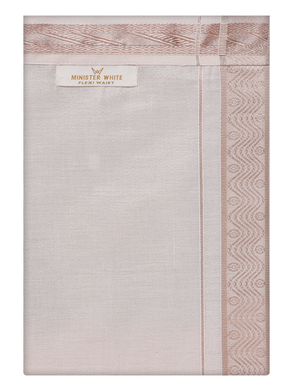 Mens Tissue Light Copper Jacquard Fancy Border Flexi Dhoti by Minister White