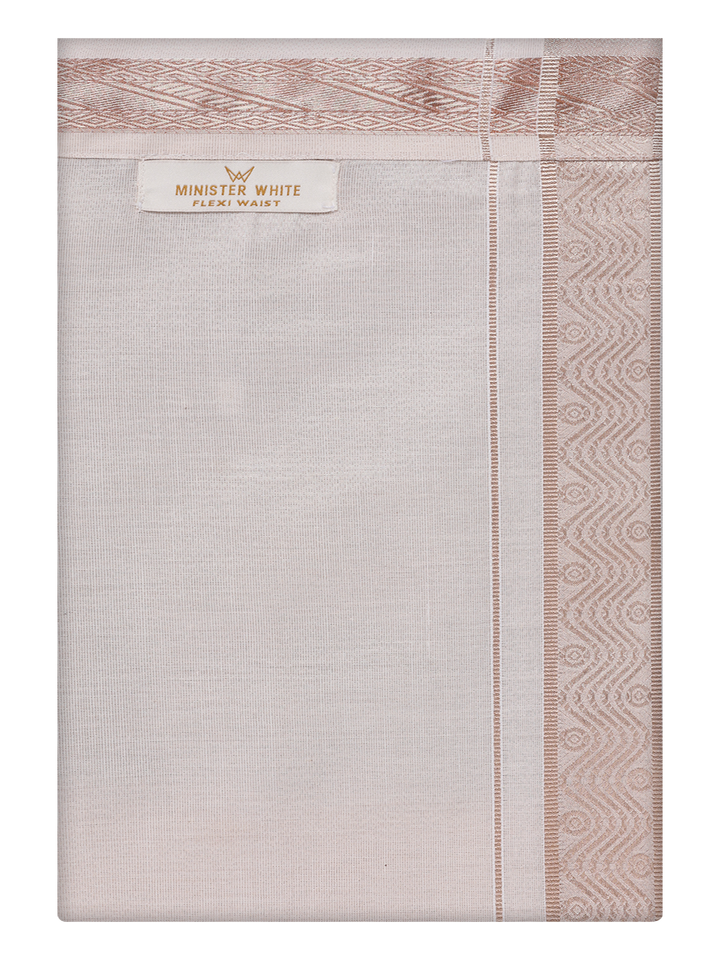 Mens Tissue Light Copper Jacquard Fancy Border Flexi Dhoti by Minister White