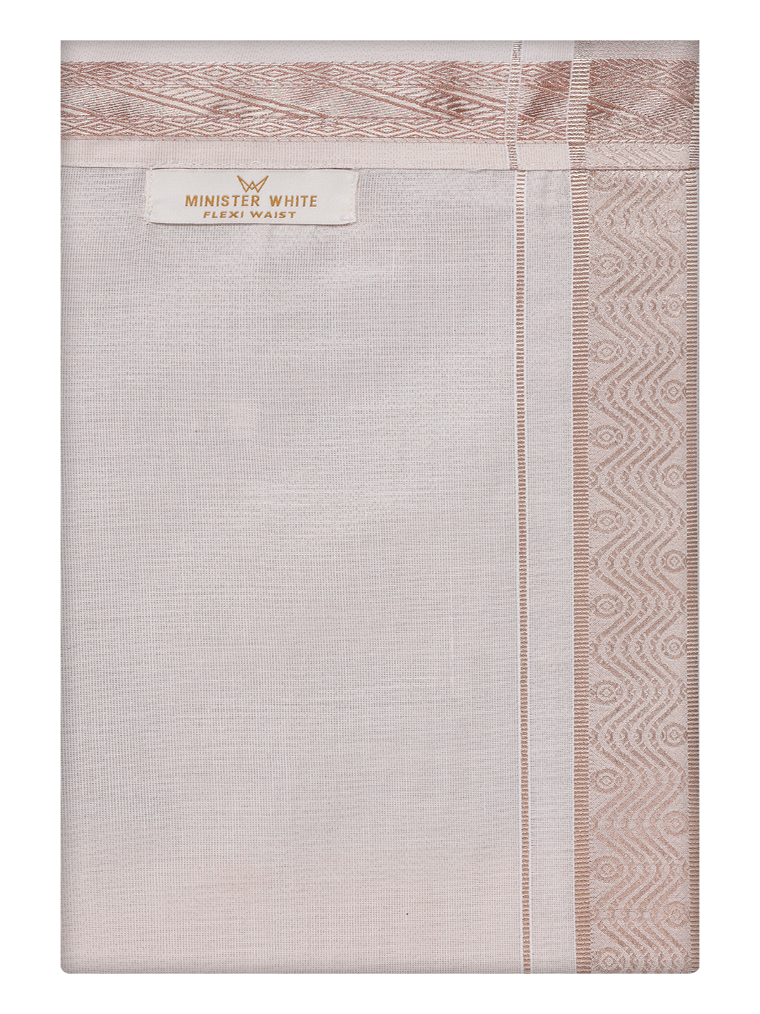 Mens Tissue Light Copper Jacquard Fancy Border Flexi Dhoti by Minister White