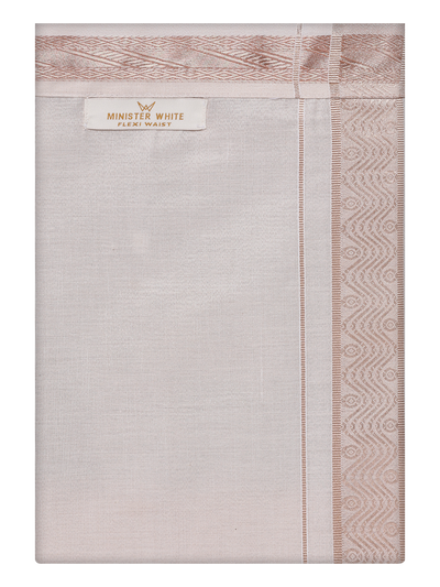 Mens Tissue Light Copper Jacquard Fancy Border Flexi Dhoti by Minister White