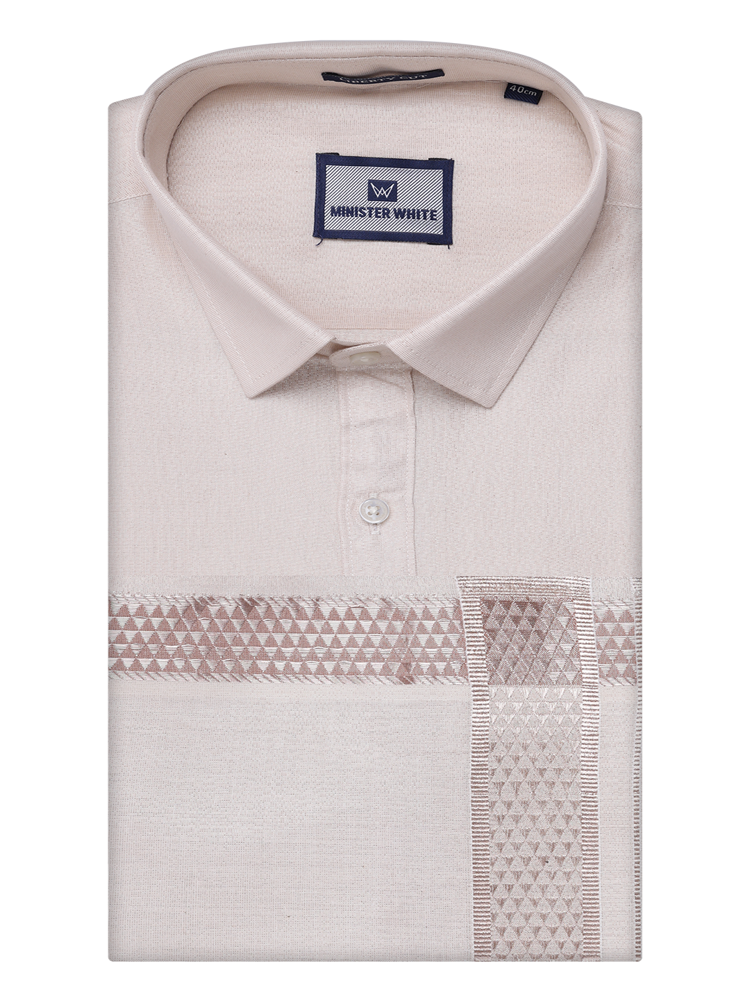 Mens Tissue Almond Shirt with Jacquard Fancy Border Dhoti Wedding Combo Nios by Minister White