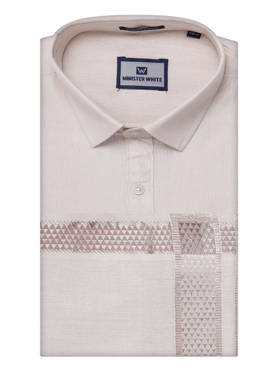 Mens Tissue Almond Shirt with Jacquard Fancy Border Dhoti Wedding Combo Nios by Minister White