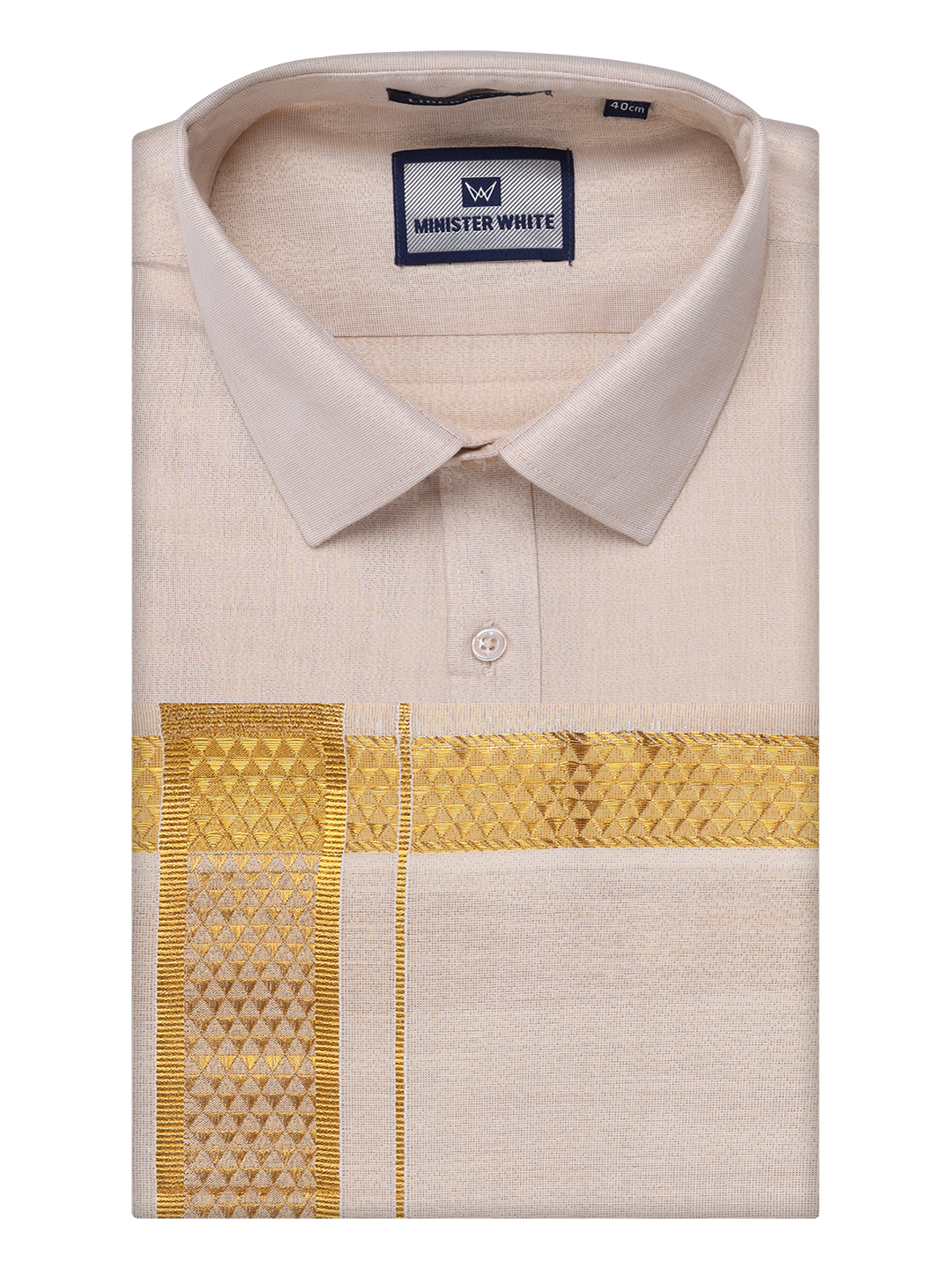 Mens Tissue Gold Shirt with Jacquard Fancy Border Dhoti Wedding Combo Nios by Minister White