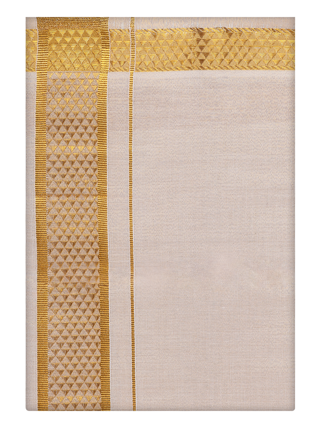 Mens Tissue Gold Color Jacquard Fancy Border Dhoti by Minister White