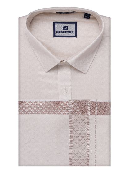 Mens Almond Tissue Jacquard Shirt with Matching Dhoti Combo Zeebra by Minister White