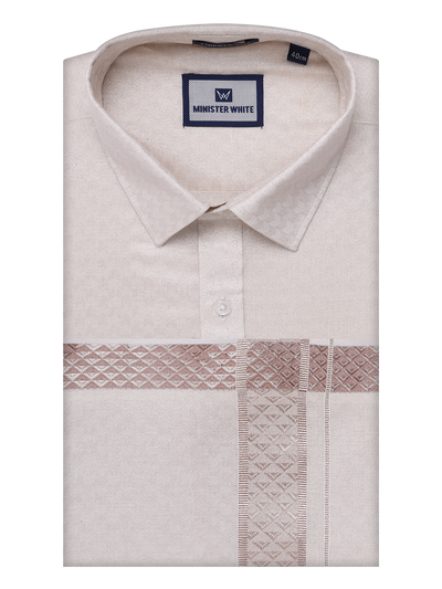 Mens Almond Tissue Jacquard Shirt with Matching Dhoti Combo Zeebra