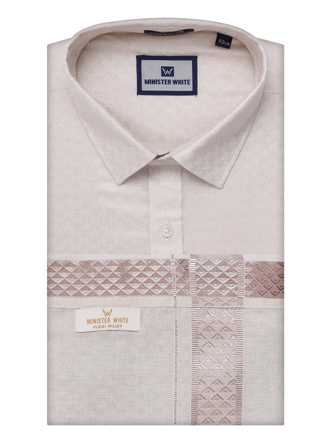 Mens Almond Tissue Jacquard Shirt with Matching Flexi Dhoti Combo Zeebra by Minister White