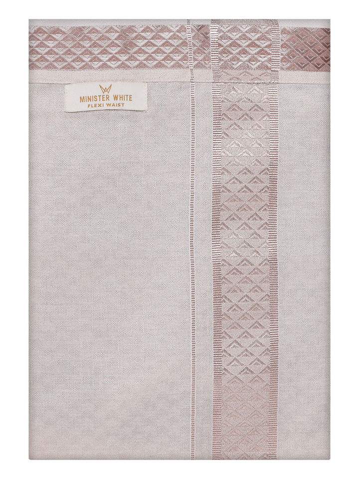 Mens Almond Tissue Jacquard Flexi Dhoti by Minister White