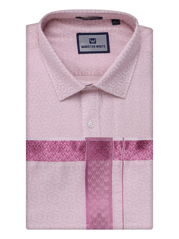 Men Rose Tissue Jacquard Shirt with Matching Dhoti Combo Zeebra