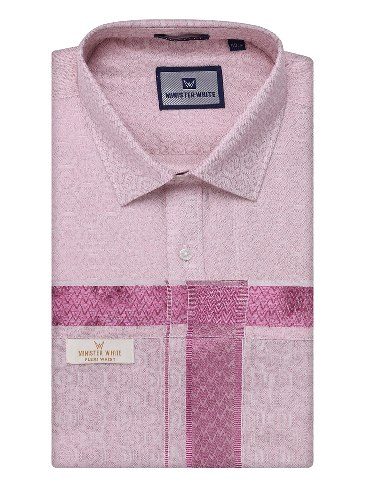 Men's Rose Tissue Jacquard Shirt with Matching Flexi Dhoti Combo Zeebra