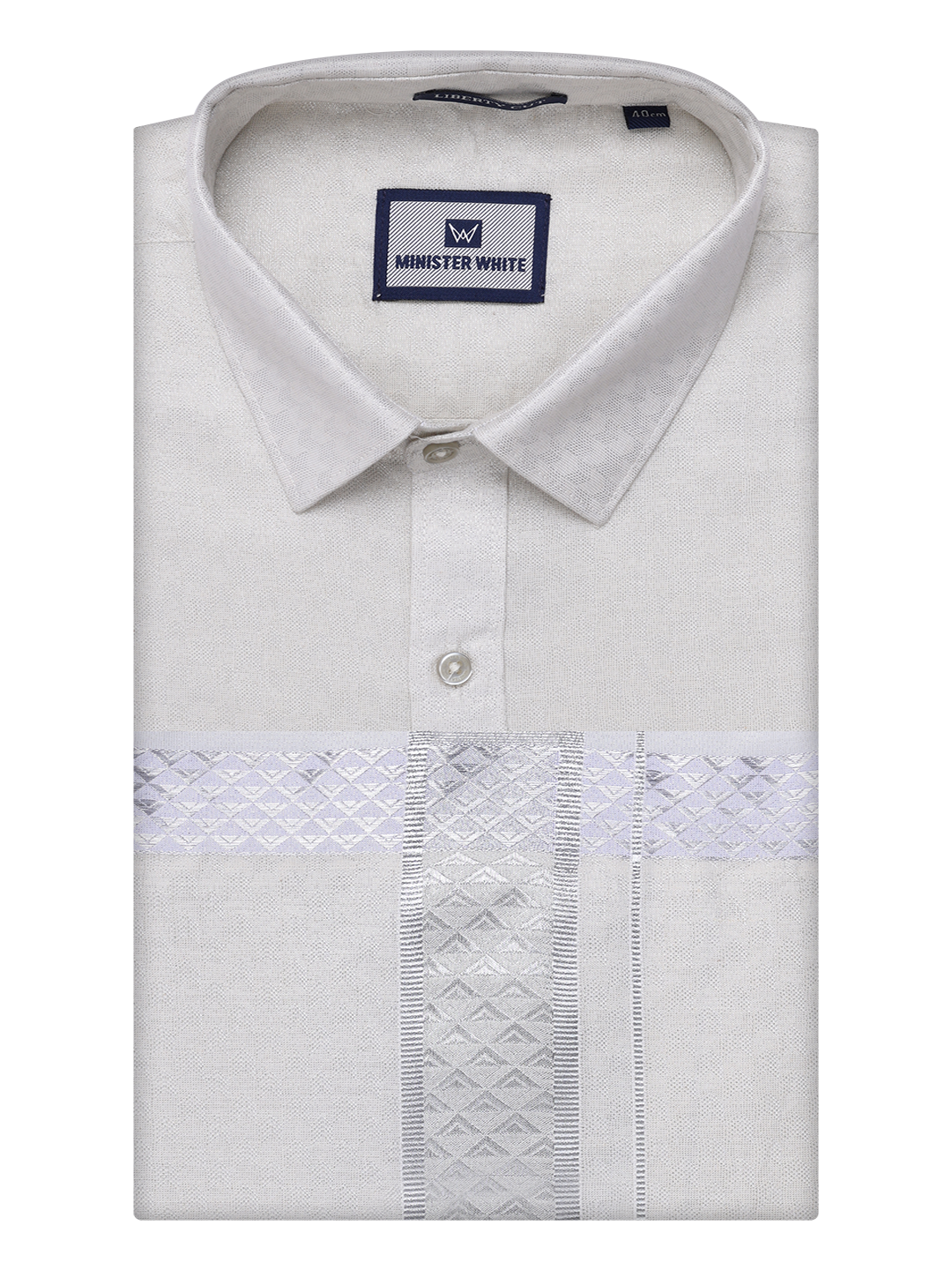 Mens Silver Colour Jacquard Shirt with Matching Dhoti Combo Zeebra by Minister White