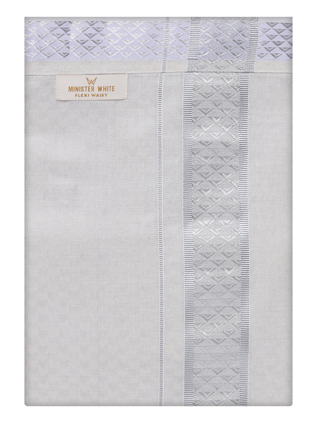 Mens Silver Colour Jacquard Flexi Dhoti by Minister White