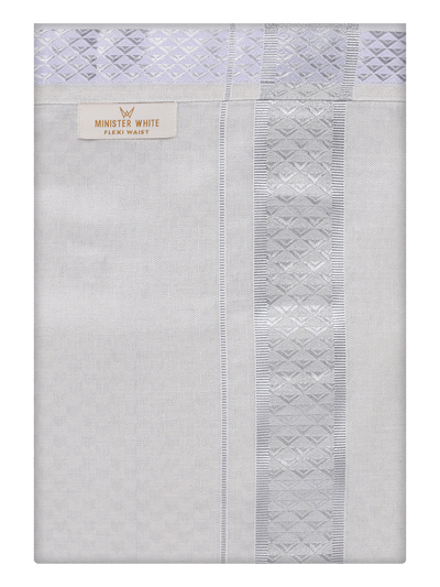 Mens Silver Colour Jacquard Flexi Dhoti by Minister White