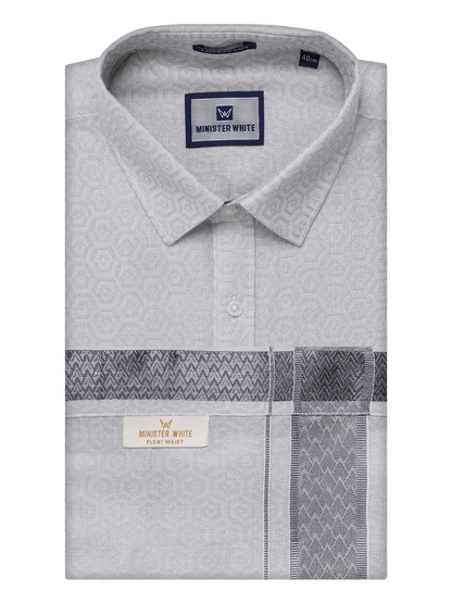 Men Grey Tissue Jacquard Shirt with Matching Flexi Dhoti Combo Zeebra