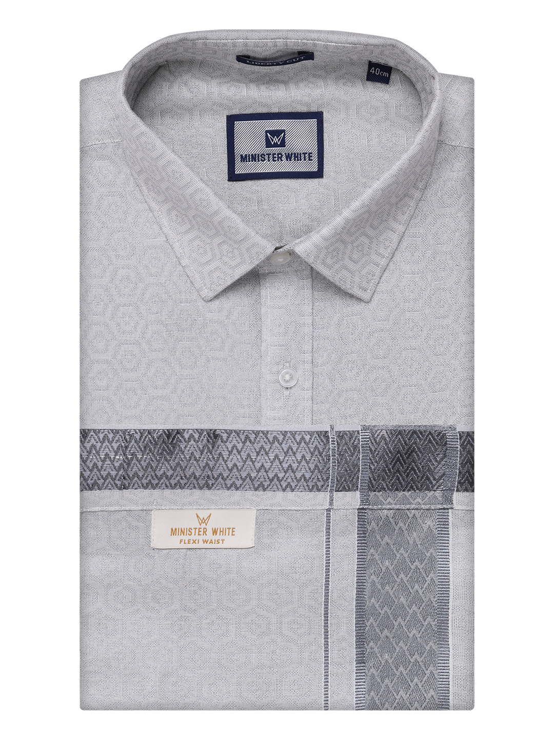 Men Grey Tissue Jacquard Shirt with Matching Flexi Dhoti Combo Zeebra