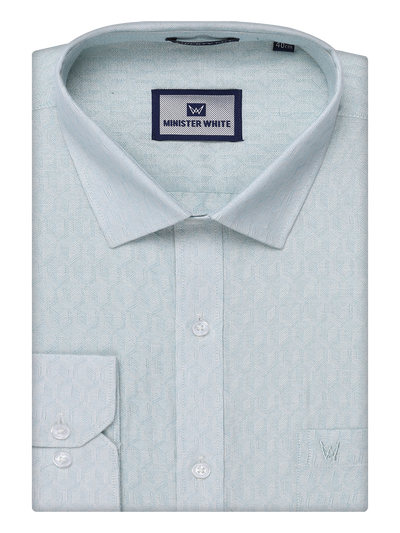 Mens Mint Blue Colour Jacquard Shirt by Minister White