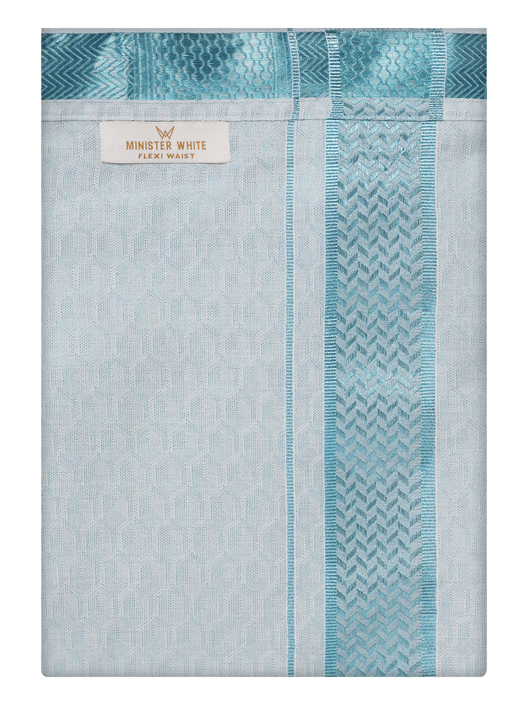 Mens Mint Blue Colour Jacquard Flexi Dhoti by Minister White