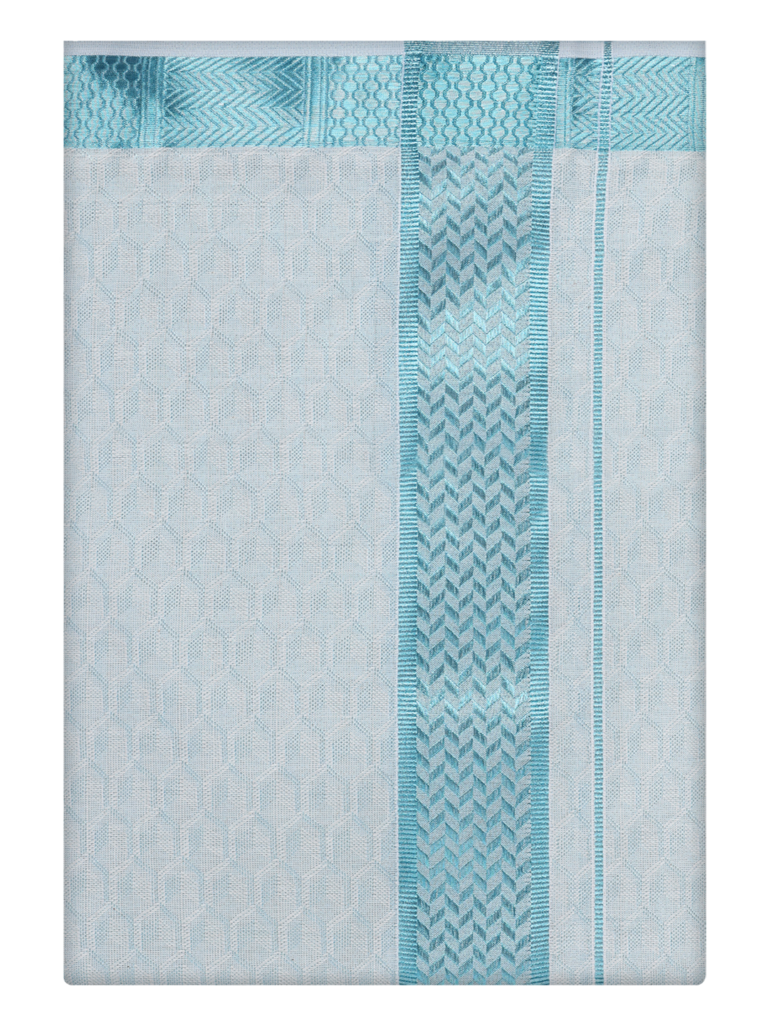 Mens Mint Blue Colour Jacquard Dhoti by Minister White