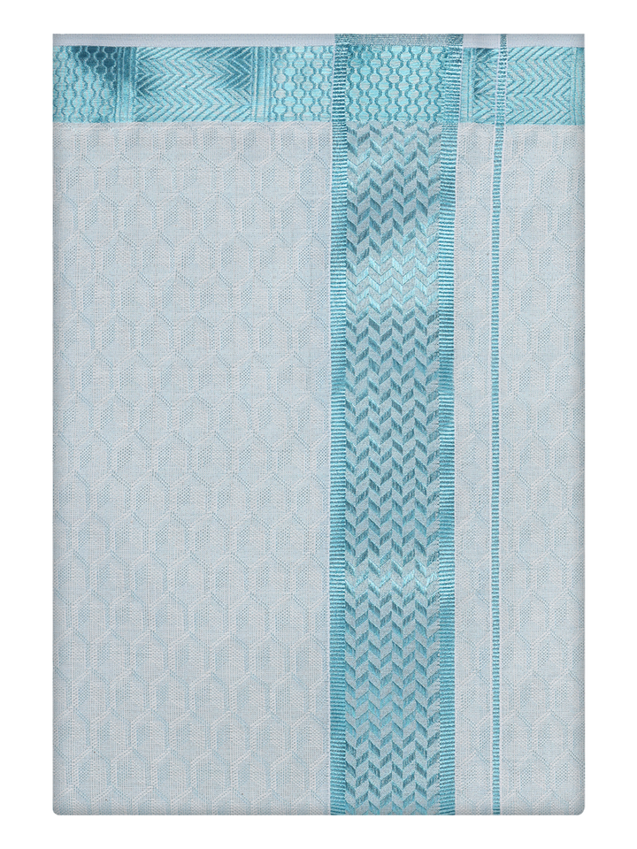Mens Mint Blue Colour Jacquard Dhoti by Minister White