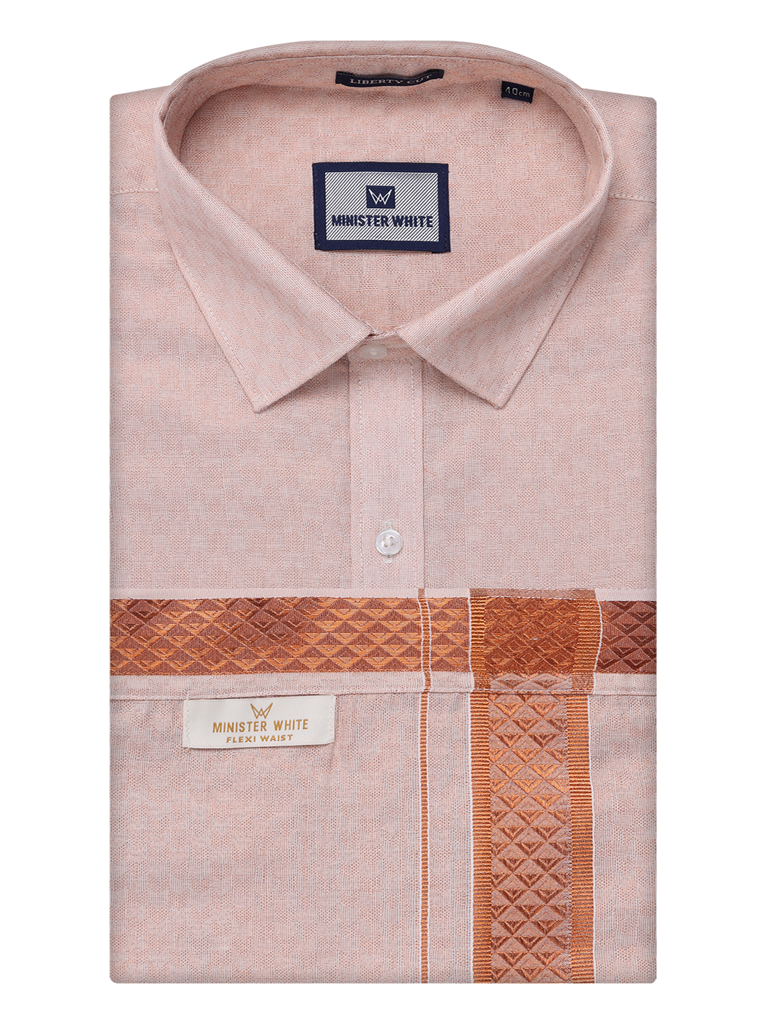 Mens Copper Tissue Jacquard Shirt with Matching Flexi Dhoti Combo Zeebra by Minister White