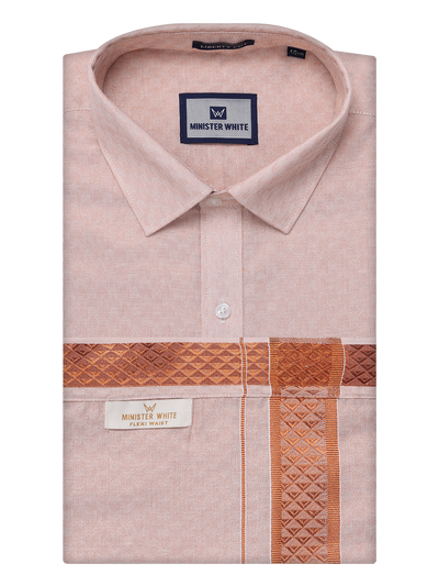 Mens Copper Tissue Jacquard Shirt with Matching Flexi Dhoti Combo Zeebra by Minister White