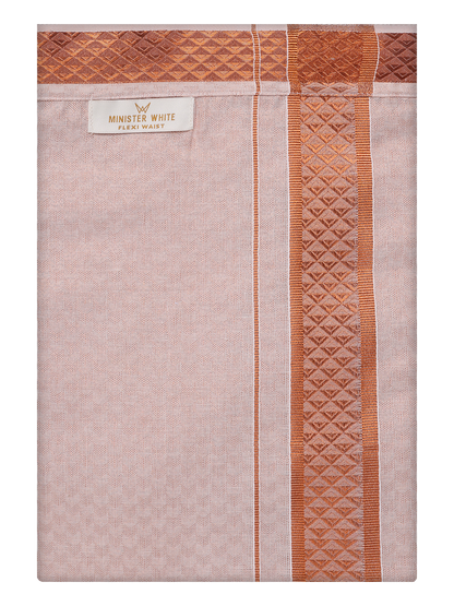 Mens Copper Tissue Jacquard Flexi Dhoti by Minister White