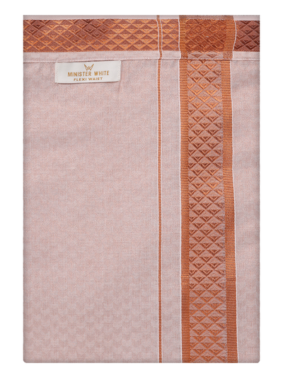 Mens Copper Tissue Jacquard Flexi Dhoti by Minister White