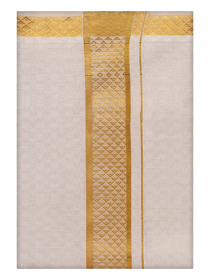 Mens Gold Colour Jacquard Dhoti by Minister White