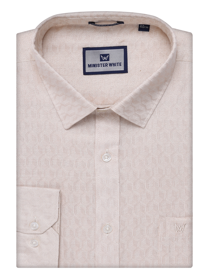 Mens Light Copper Colour Jacquard Shirt by Minister White