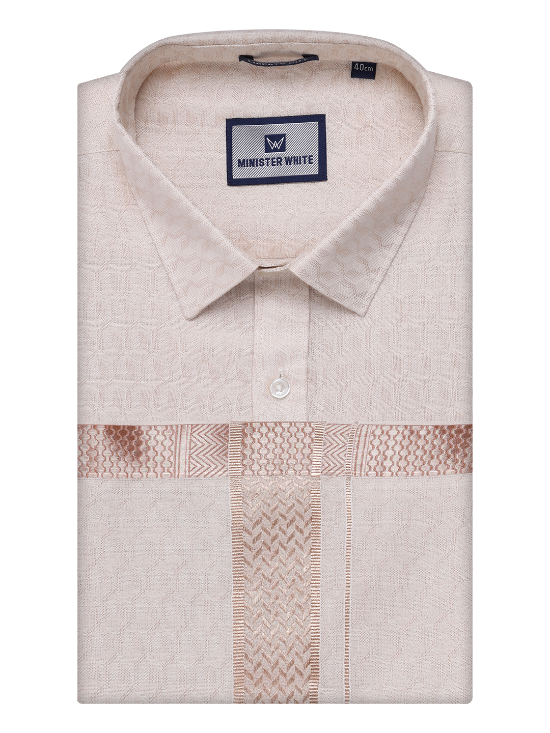 Mens Light Copper Colour Jacquard Shirt with Matching Dhoti Combo Zeebra by Minister White