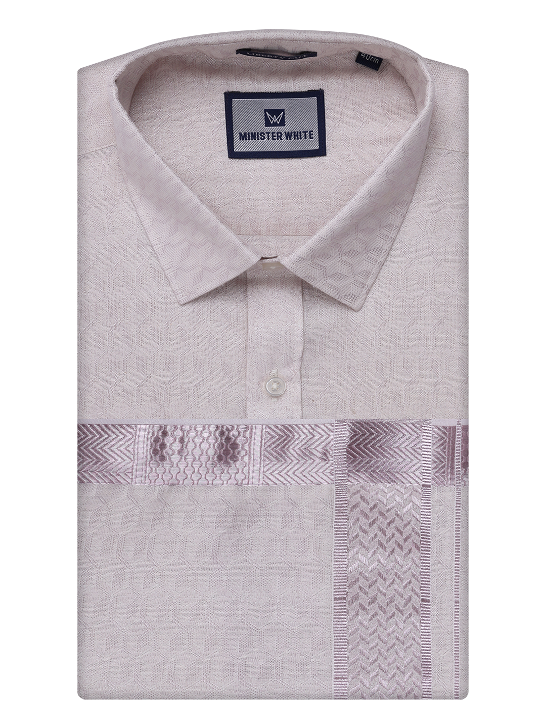 Mens Light Rose Colour Jacquard Shirt with Matching Dhoti Combo Zeebra by Minister White